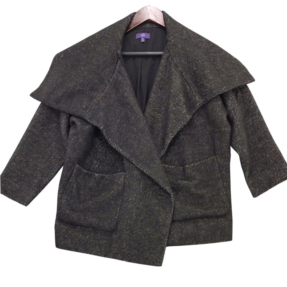 NYDJ Womens‎ Black Shawl Collar Asymmetrical Hem Jacket Size S Open Front